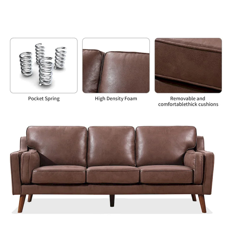 Causeuse en cuir Mid-Century avec coussin rembourré de 5,9 po