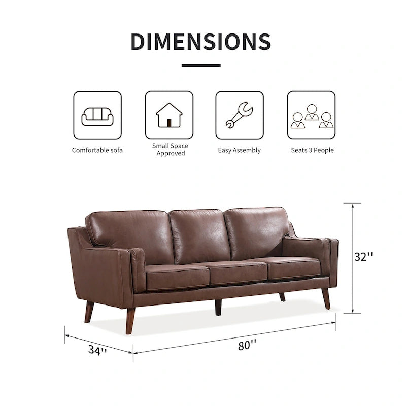 Causeuse en cuir Mid-Century avec coussin rembourré de 5,9 po