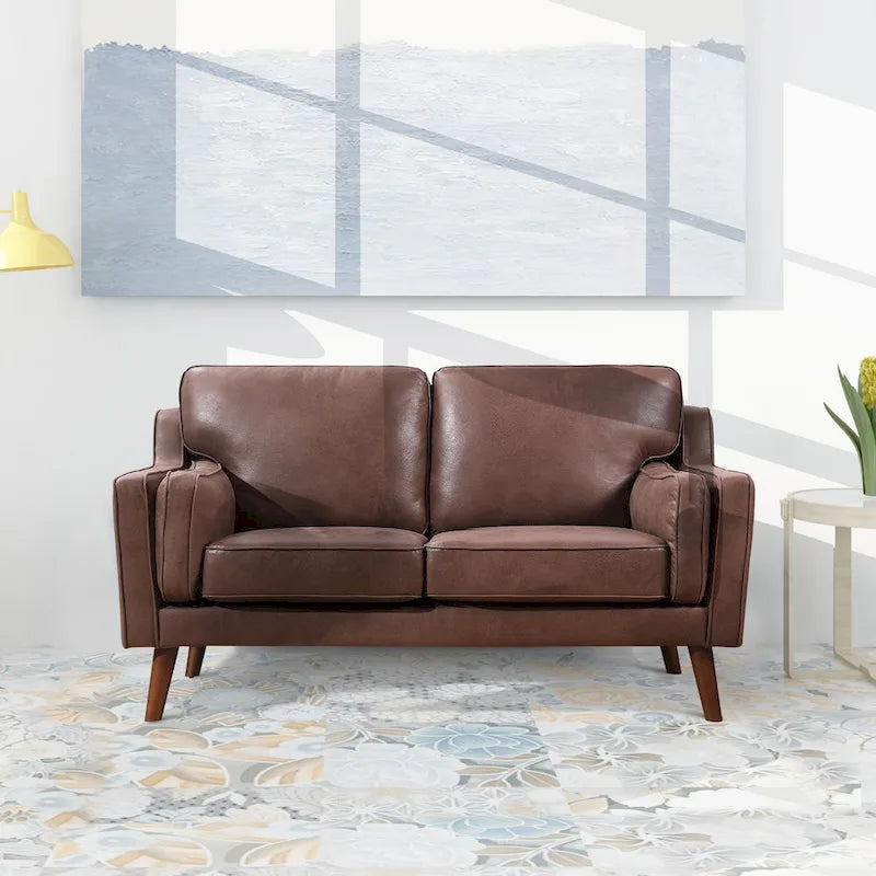 Causeuse en cuir Mid-Century avec coussin rembourré de 5,9 po