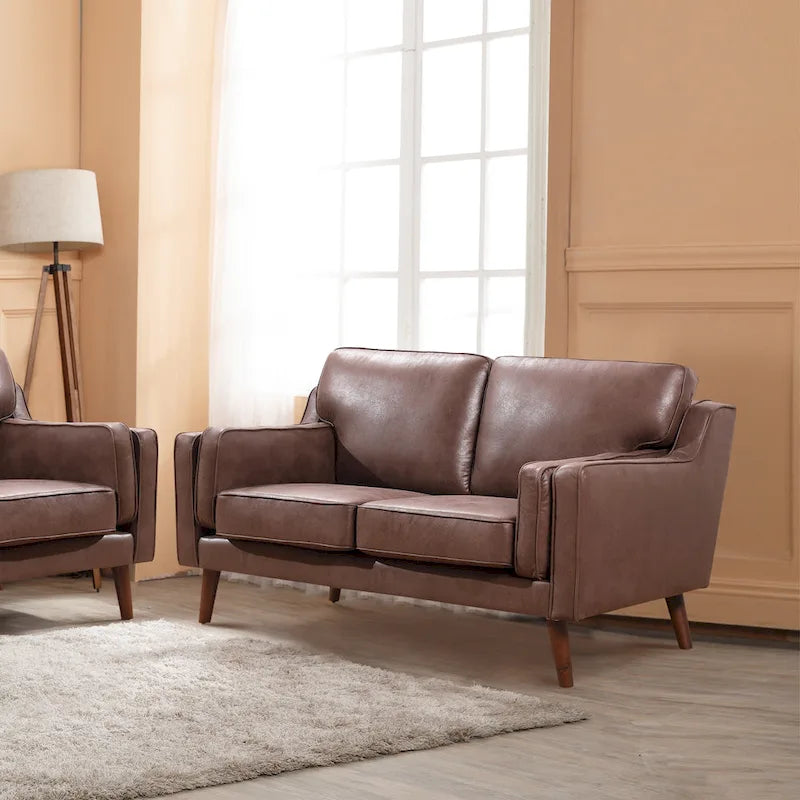 Causeuse en cuir Mid-Century avec coussin rembourré de 5,9 po