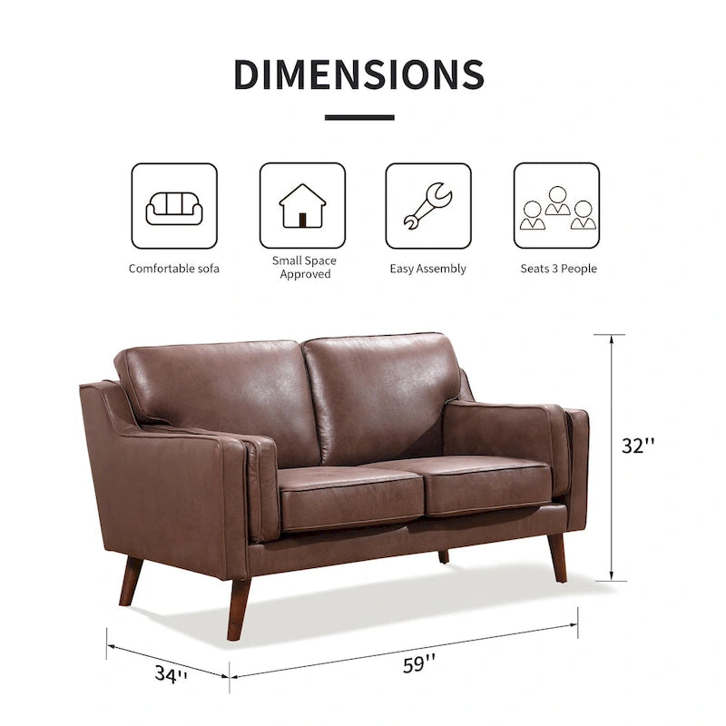 Causeuse en cuir Mid-Century avec coussin rembourré de 5,9 po