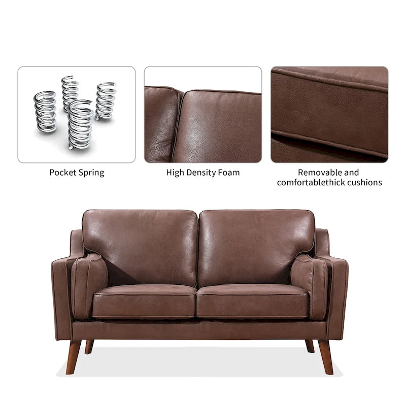 Causeuse en cuir Mid-Century avec coussin rembourré de 5,9 po