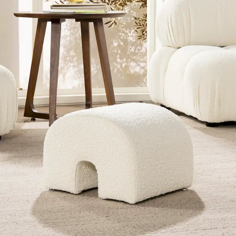 Pouffe Ottoman Arqué 16, Rembourré en Fausse Fourrure Sherpa Bouclée