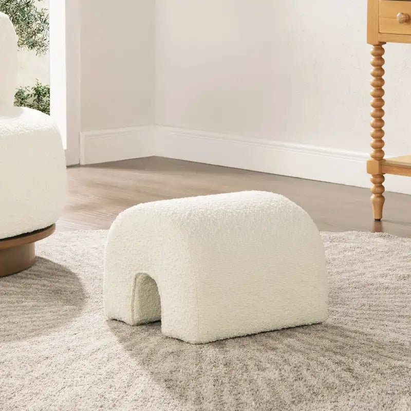 Pouffe Ottoman Arqué 16, Rembourré en Fausse Fourrure Sherpa Bouclée