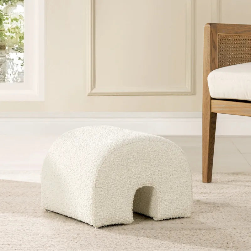 Pouffe Ottoman Arqué 16, Rembourré en Fausse Fourrure Sherpa Bouclée
