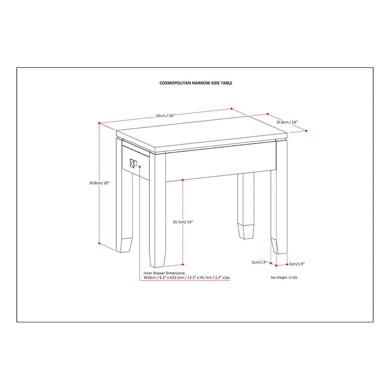 Rectangle étroit contemporain de 14 pouces de large