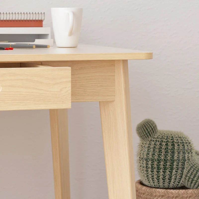 Bureau d'ordinateur en bois beige Timechee, bureau de 47 po avec 2 tiroirs