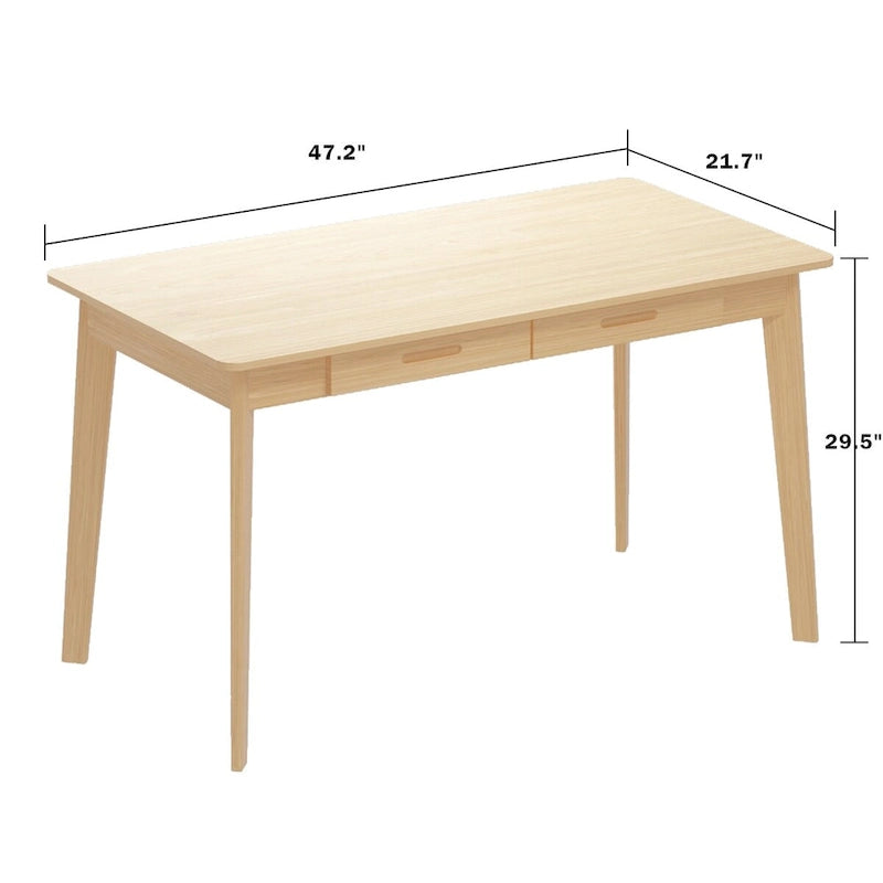 Bureau d'ordinateur en bois beige Timechee, bureau de 47 po avec 2 tiroirs