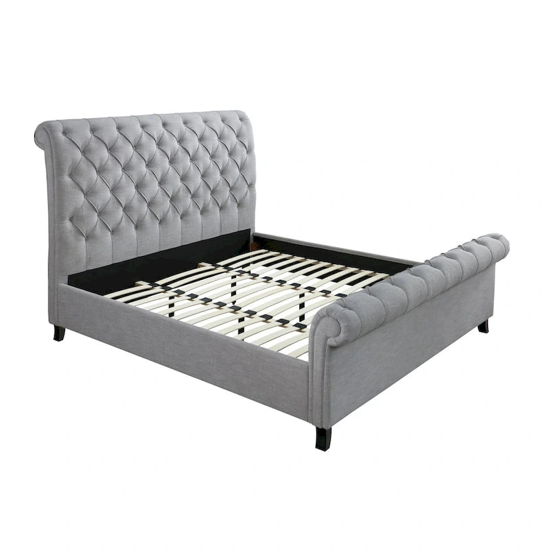 Lit plateforme traîneau capitonné en tissu