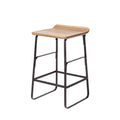 Tabouret de comptoir en bois massif brun moyen avec cadre en métal noir