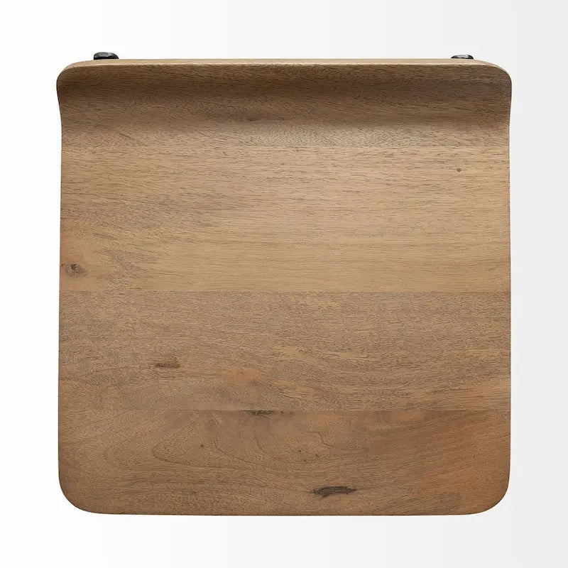 Tabouret de comptoir en bois massif brun moyen avec cadre en métal noir