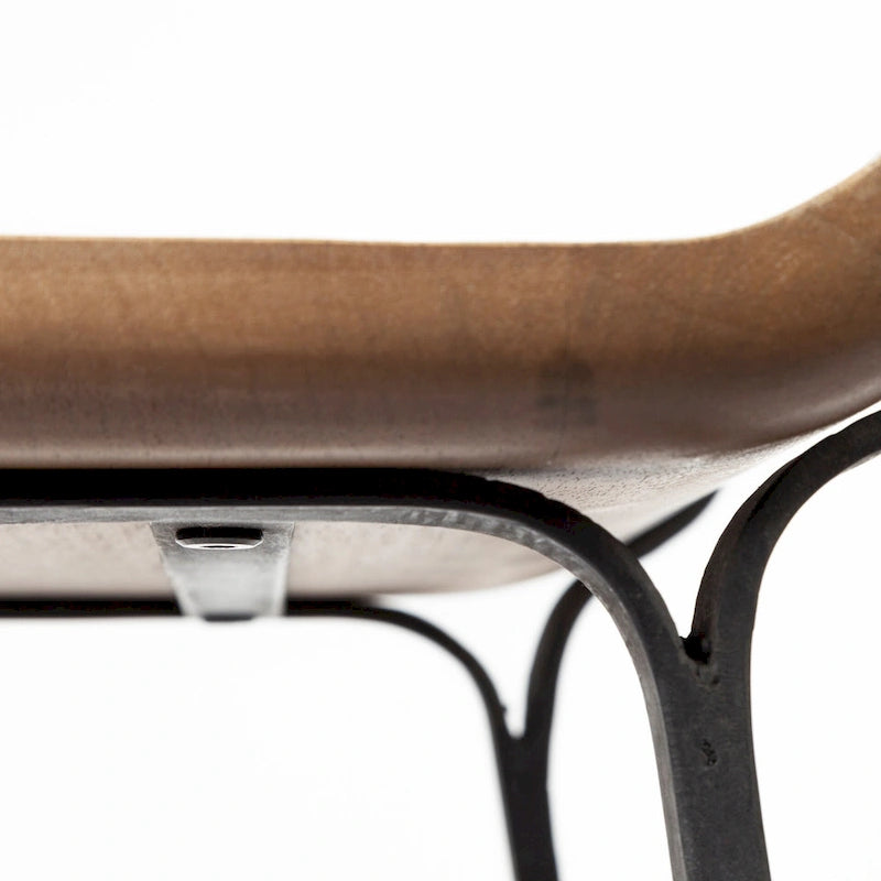Tabouret de comptoir en bois massif brun moyen avec cadre en métal noir