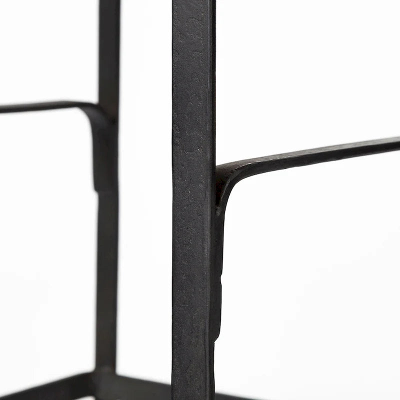 Tabouret de comptoir en bois massif brun moyen avec cadre en métal noir