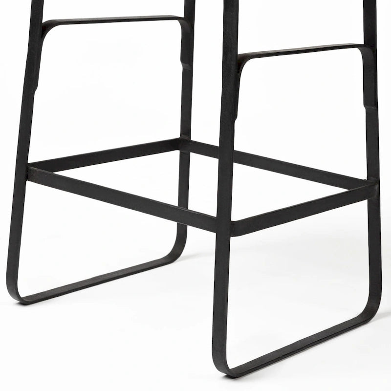 Tabouret de comptoir en bois massif brun moyen avec cadre en métal noir