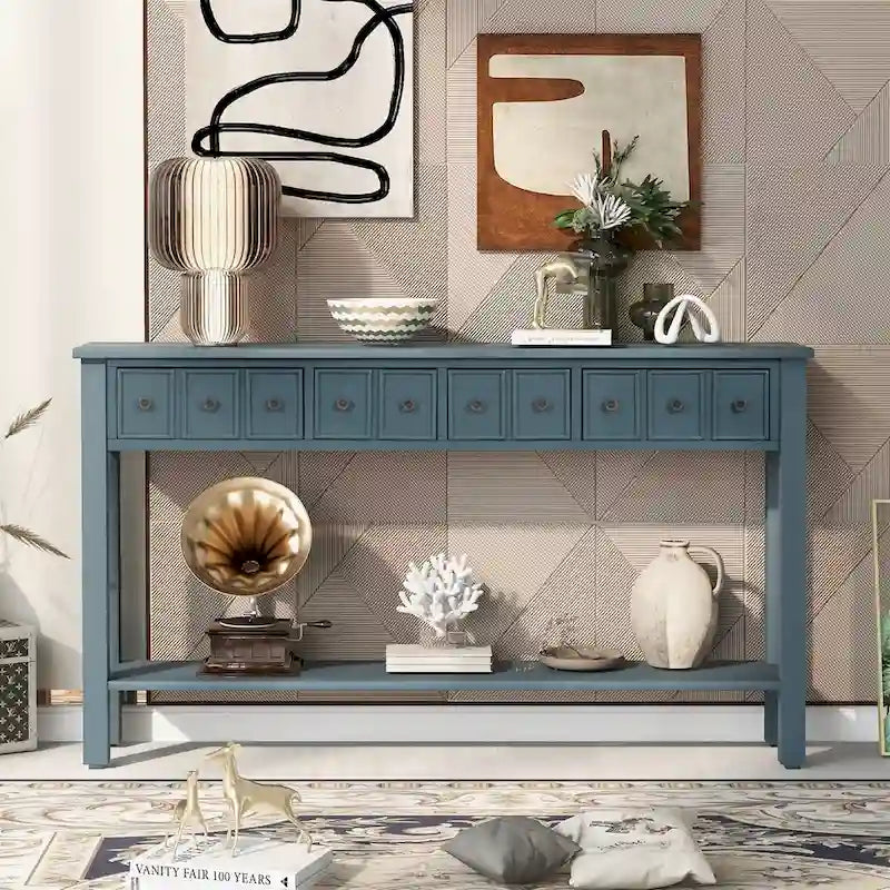 Console de couloir longue rustique à 4 tiroirs