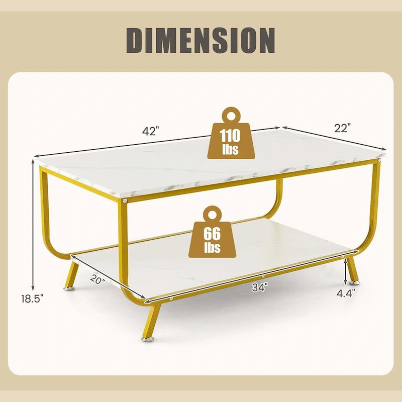 Table basse 2 niveaux moderne en marbre avec rangement - Voir les détails