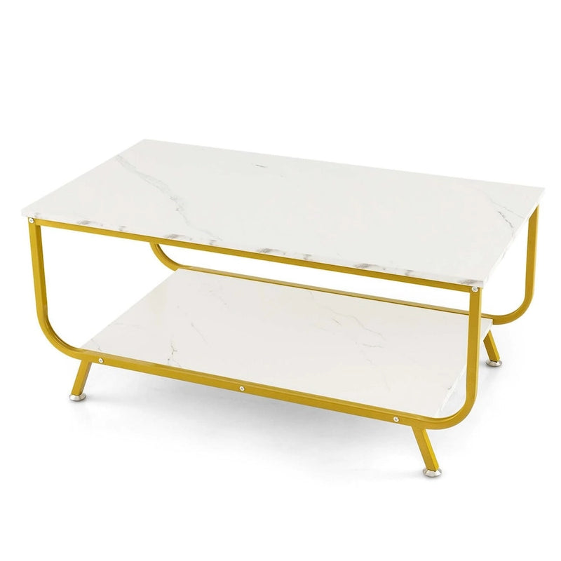Table basse 2 niveaux moderne en marbre avec rangement - Voir les détails