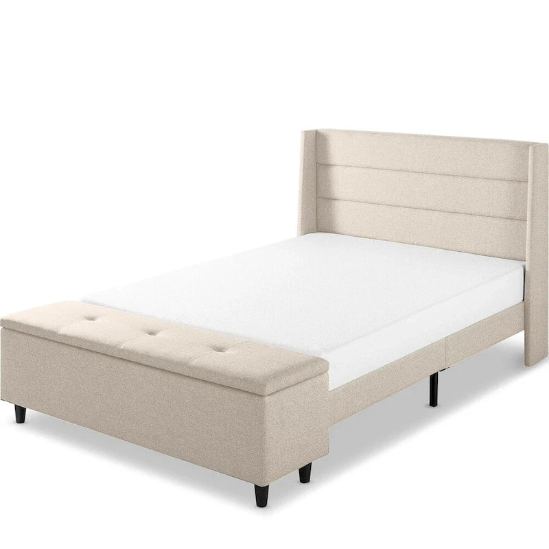 Lit plateforme de rangement capitonné beige
