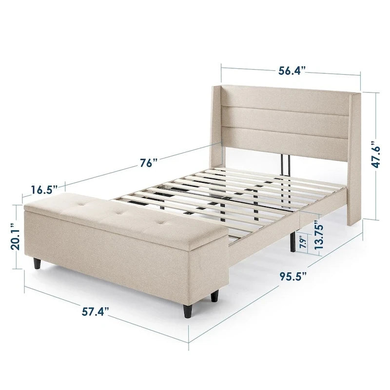 Lit plateforme de rangement capitonné beige
