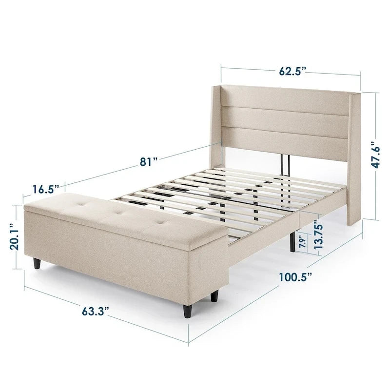 Lit plateforme de rangement capitonné beige