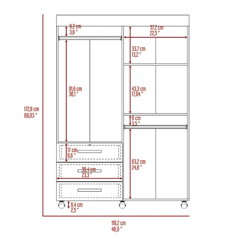 Armoire mobile avec tringles
