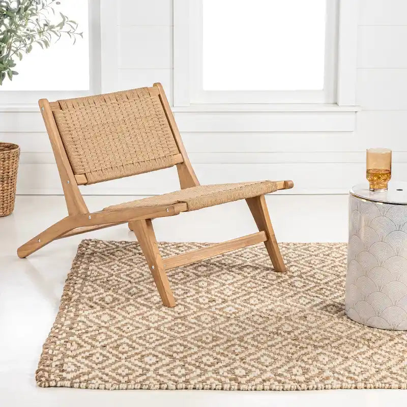 Fauteuil de salon sans accoudoirs tissé en jonc de mer, style Mid-Century Modern