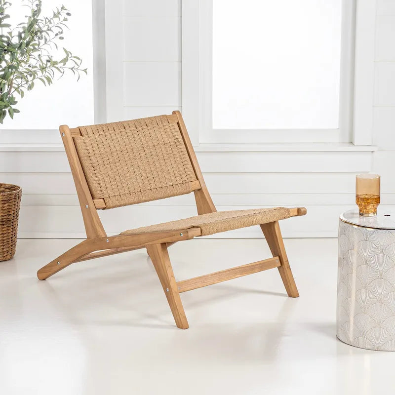 Fauteuil de salon sans accoudoirs tissé en jonc de mer, style Mid-Century Modern
