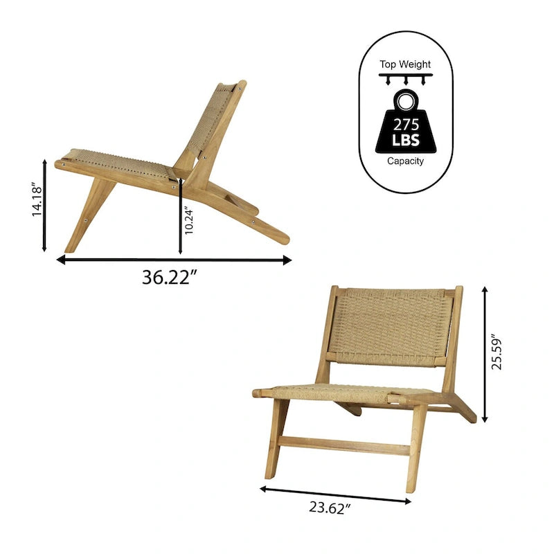 Fauteuil de salon sans accoudoirs tissé en jonc de mer, style Mid-Century Modern