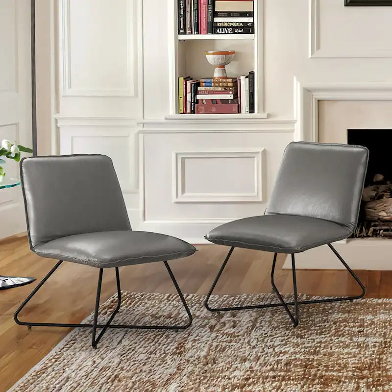 Fauteuil d'appoint en similicuir style Mid-century avec dossier réglable, lot de 2