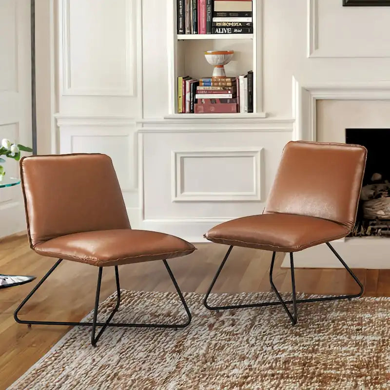 Fauteuil d'appoint en similicuir style Mid-century avec dossier réglable, lot de 2