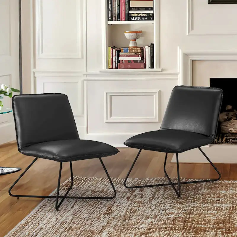 Fauteuil d'appoint en similicuir style Mid-century avec dossier réglable, lot de 2