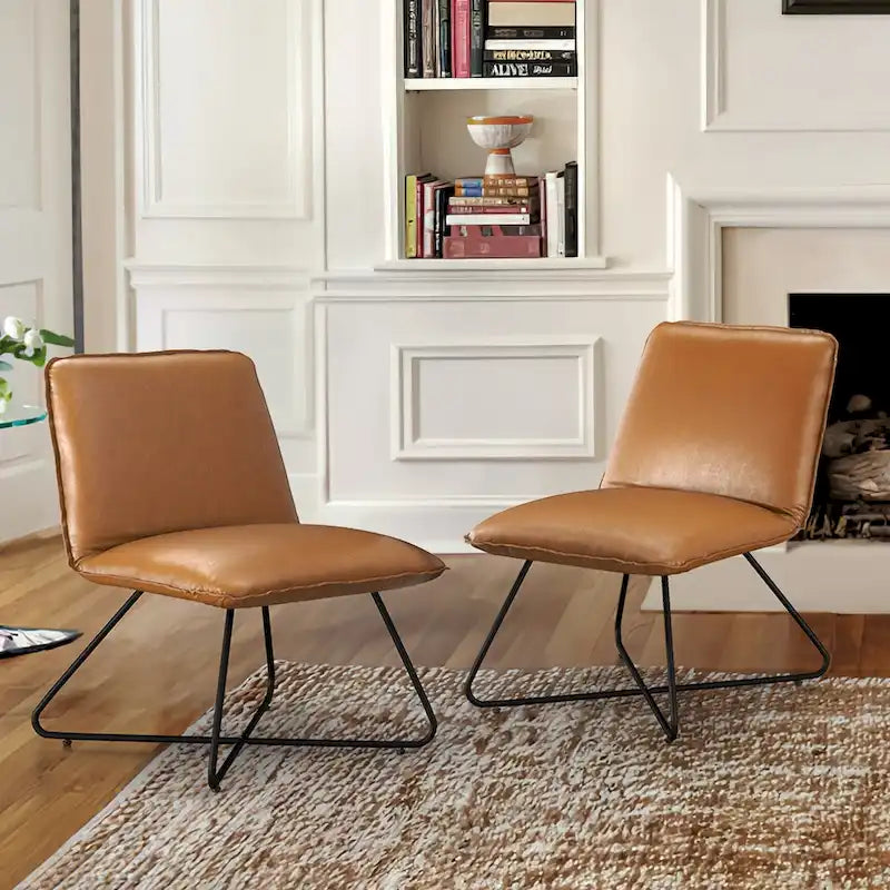 Fauteuil d'appoint en similicuir style Mid-century avec dossier réglable, lot de 2