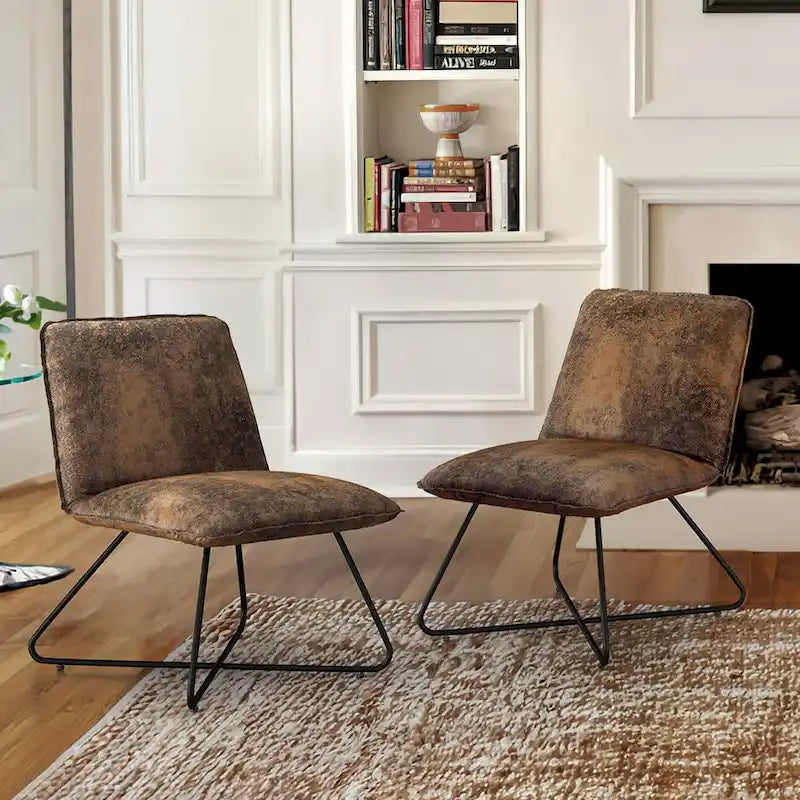 Fauteuil d'appoint en similicuir style Mid-century avec dossier réglable, lot de 2