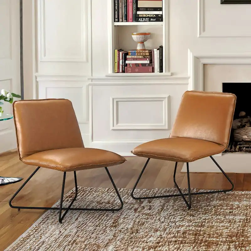 Fauteuil d'appoint en similicuir style Mid-century avec dossier réglable, lot de 2