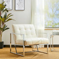 Fauteuil d'appoint capitonné en similicuir PU crème de style Mid-Century, avec cadre chromé, 30,50 h