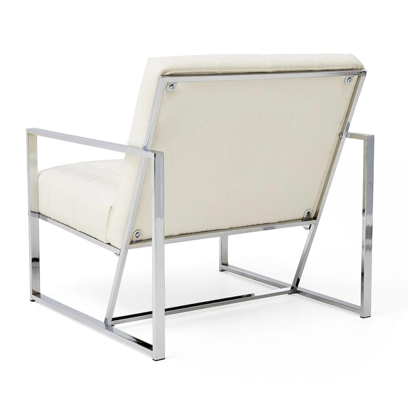 Fauteuil d'appoint capitonné en similicuir PU crème de style Mid-Century, avec cadre chromé, 30,50 h