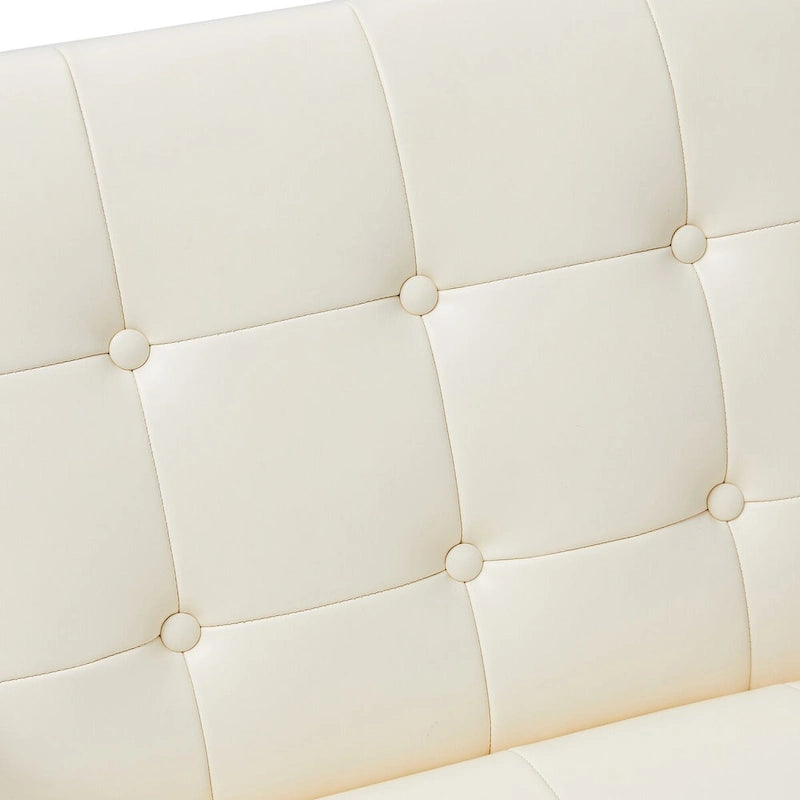Fauteuil d'appoint capitonné en similicuir PU crème de style Mid-Century, avec cadre chromé, 30,50 h