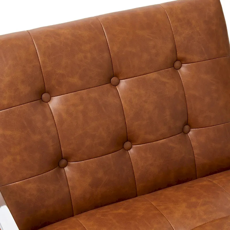 Fauteuil d'appoint capitonné en similicuir PU crème de style Mid-Century, avec cadre chromé, 30,50 h