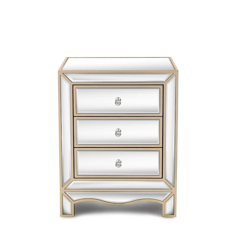 Meuble d'appoint de chevet multifonctionnel, Miroir Champagne à trois tiroirs