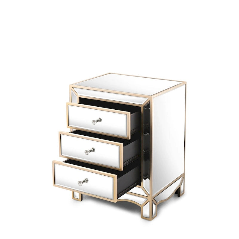 Meuble d'appoint de chevet multifonctionnel, Miroir Champagne à trois tiroirs